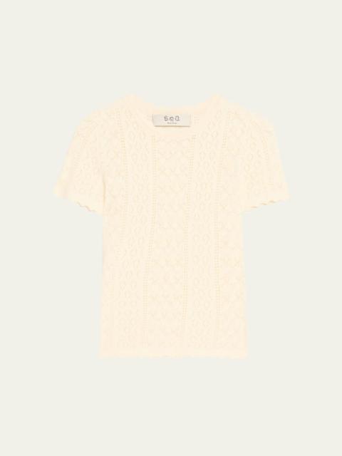 Georgia Pointelle Knit Short-Sleeve Top