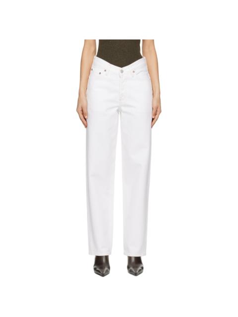 White V-Waist Baggy Jeans
