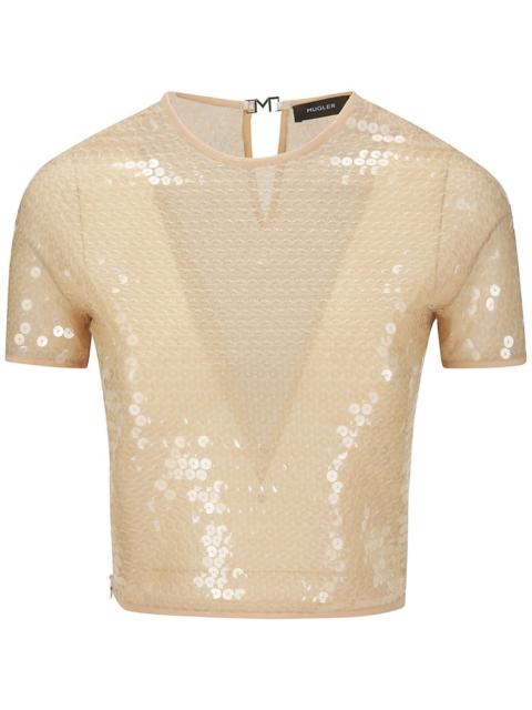 short-sleeved sequinned blouse