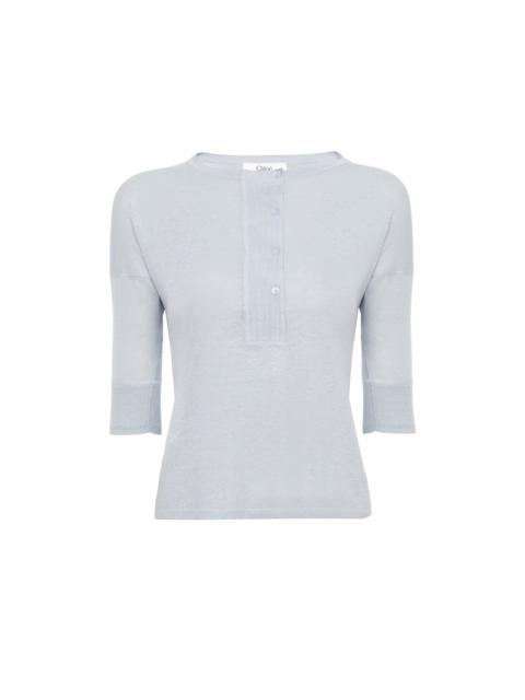 SHORT-SLEEVE HENLEY SHIRT IN LINEN & SILK KNIT