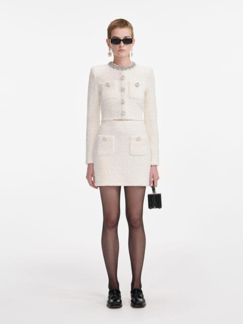 Cream Textured Knit Mini Skirt