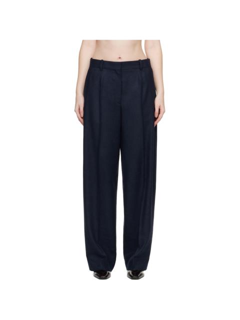 Navy Wide Flannel Trousers