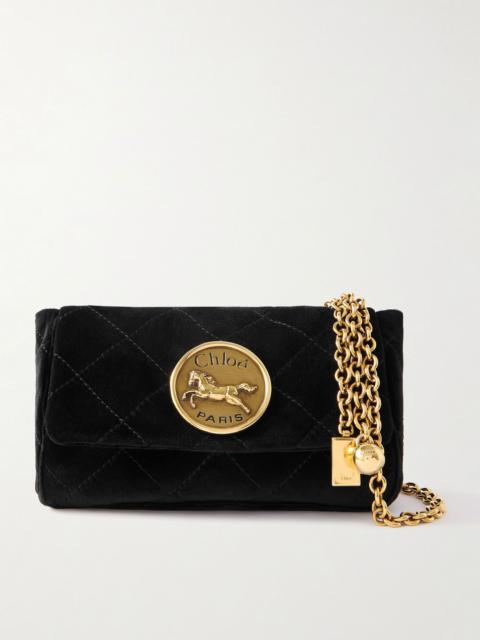 Heritage small embellished quilted velvet shoulder bag Black