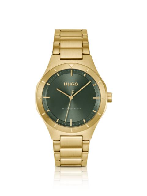 LIT GOLD-TONE WATCH WITH GREEN DIAL