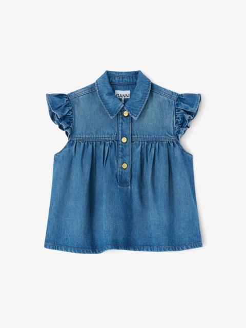 DENIM RUFFLE TOP