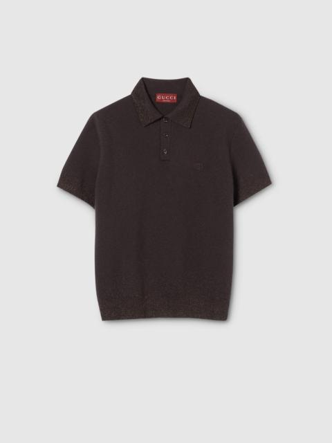 Knit wool lurex polo shirt with embroidery