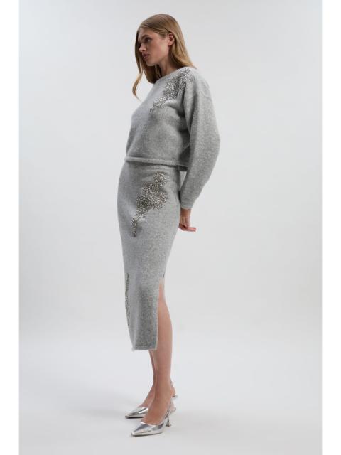 Wool Blend Embellished Cosy Pencil Midi Skirt