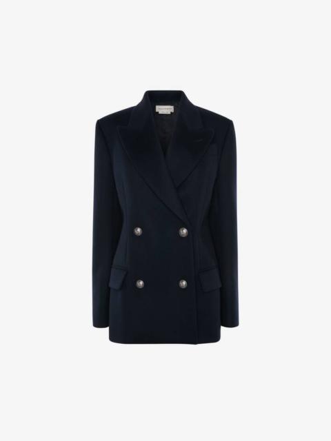 Silver Metal Eyelets Peacoat in Navy
