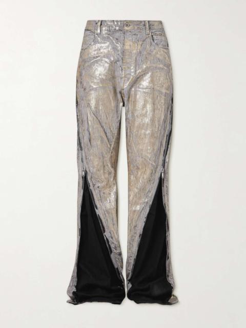 Bolan Flared Zip-Embellished Distressed Metallic Jeans