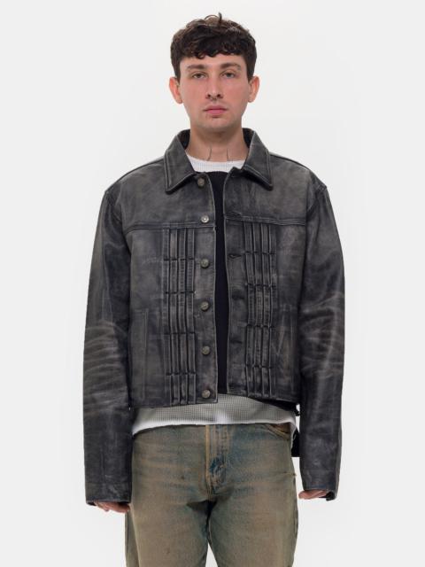 424 Leather Trucker Jacket in Black