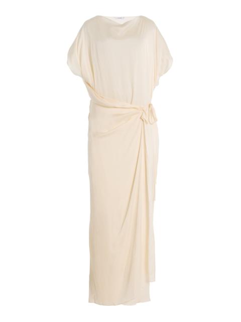 Ardea Hammered Satin Maxi Wrap Dress white