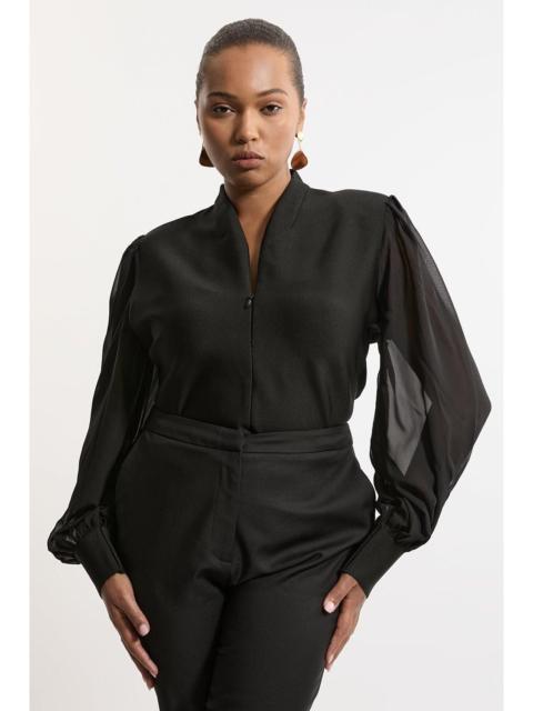 Plus Size Bandage Figure Form Zip Detail Chiffon Sleeve Knit Top