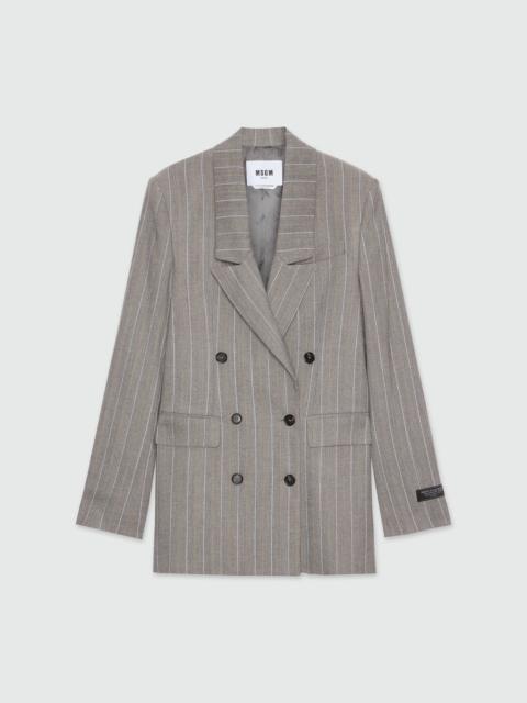 Double-breasted grey melange jacket in lightweight chevron pinstripe wool