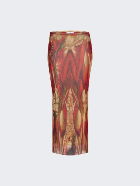 Mesh Long Skirt Red Écorché Print