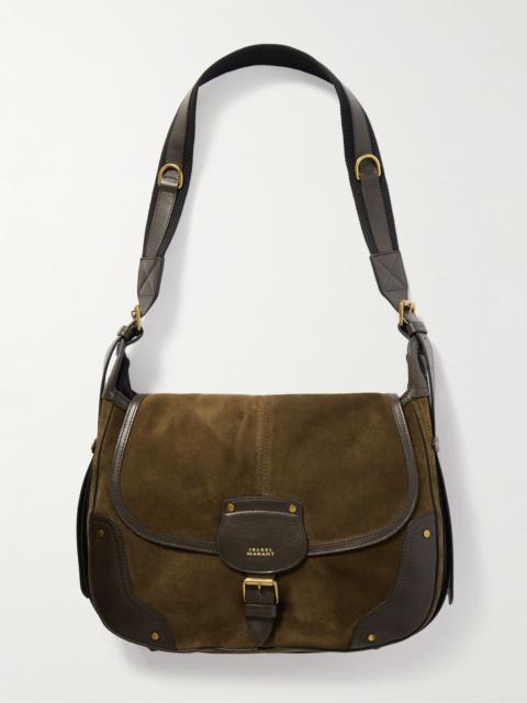 Sierra leather-trimmed suede shoulder bag Army green