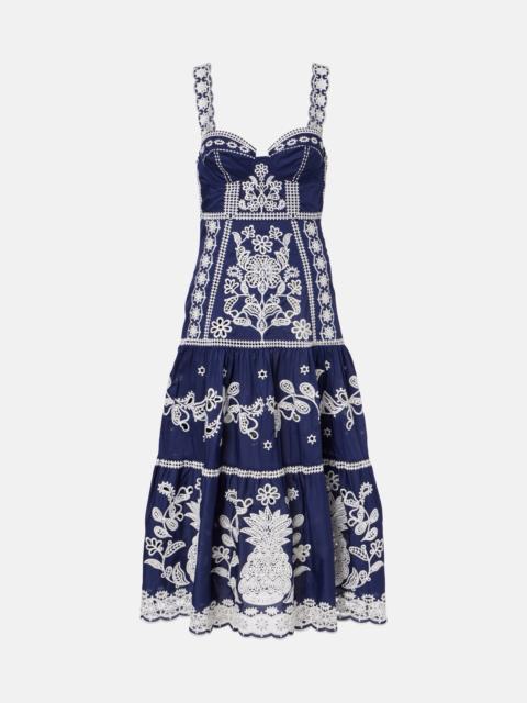 Embroidered cotton midi dress