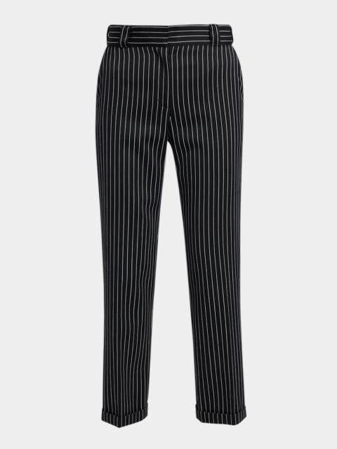Pinstripe Straight-Leg Ankle Trousers