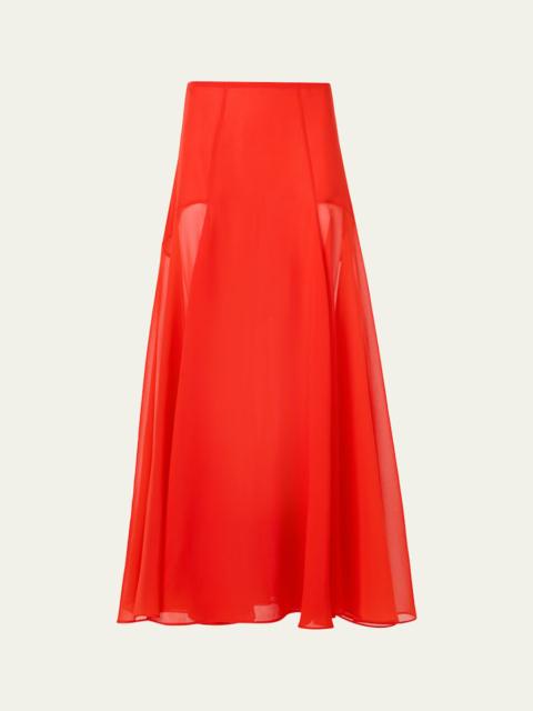 Sheer Silk Organza Godet Midi Skirt