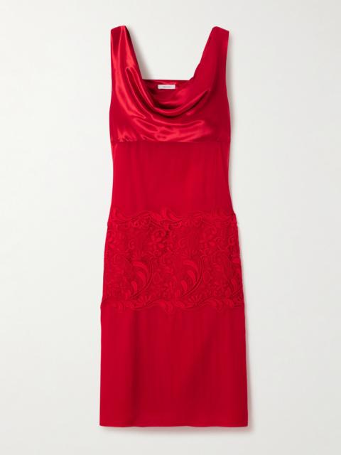 Draped Satin- And Lace-paneled Silk-chiffon Midi Dress