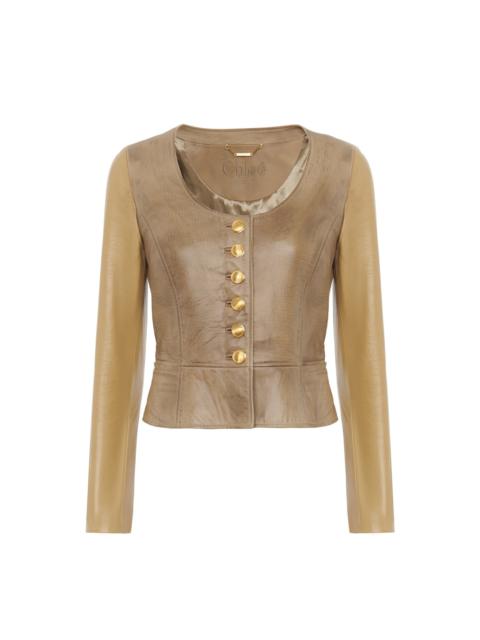SCOOP-NECK CINCHED JACKET IN LEATHER