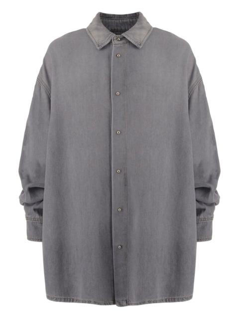 gathered-sleeve denim shirt
