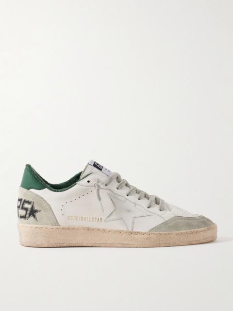Ball Star Distressed Suede-Trimmed Leather Sneakers White