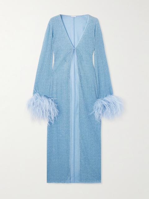 Lumière Feather-trimmed Metallic Stretch Coverup