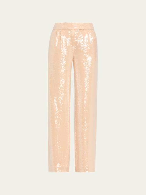 Sequin Pleated Wide-Leg Trousers