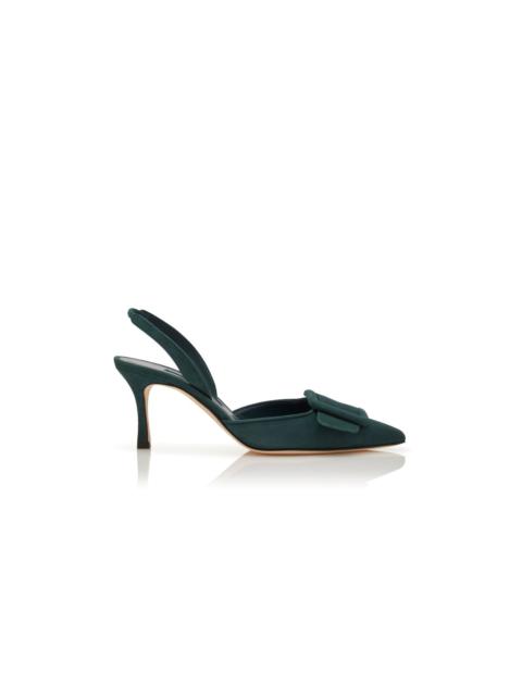 Dark Green Suede Buckle Detail Slingback Pumps