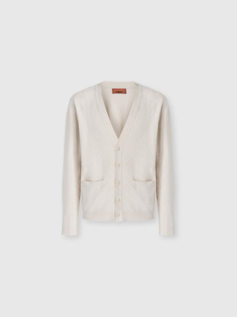 Wool and cotton chevron cardigan with pockets