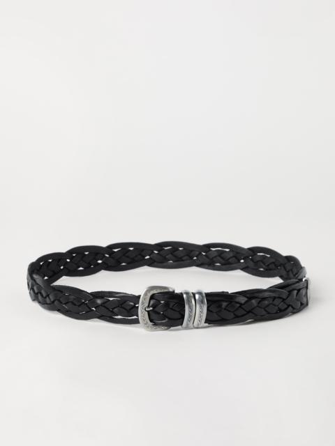 Braided calfskin belt with detailed buckle and tip