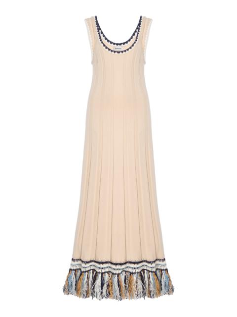 Julianna Fringed Knit Maxi Dress neutral