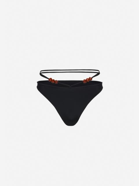 Strappy swim briefs with beads in black
