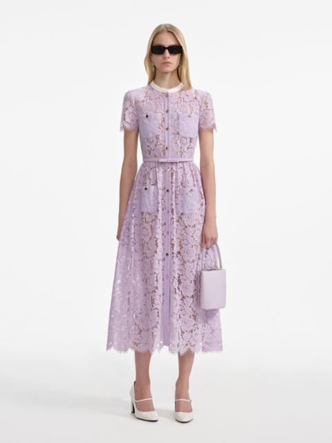 Lilac Lace Button Front Midi Dress