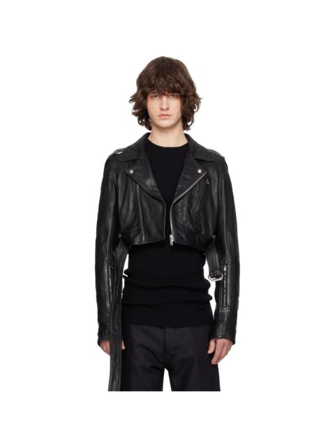 Black Temple Cropped Luke's Stooges Leather Jacket