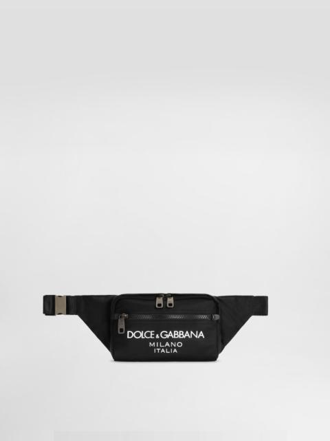 Small nylon belt bag with rubberized logo