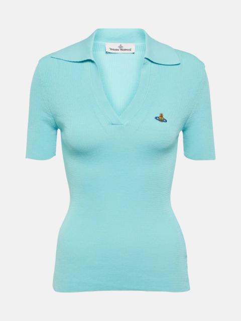 Marina ribbed-knit cotton polo shirt