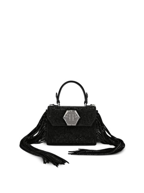 Superheroin crystal-embellished tote bag