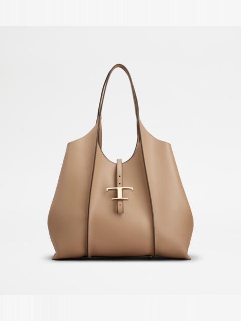 T TIMELESS SHOPPING BAG IN LEATHER MEDIUM - BEIGE