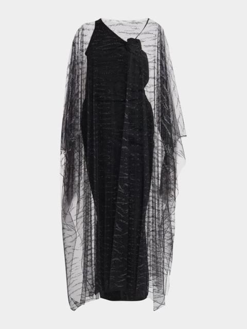 Crystal Embellished Sheer Long Cape