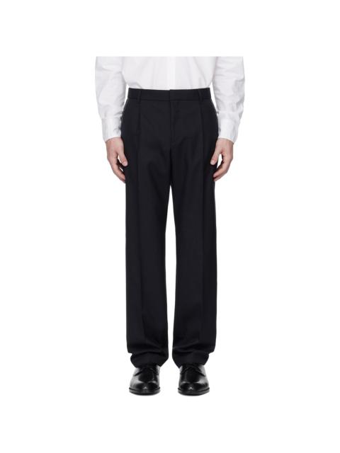 Navy Relaxed-Fit Melange Virgin Wool Trousers