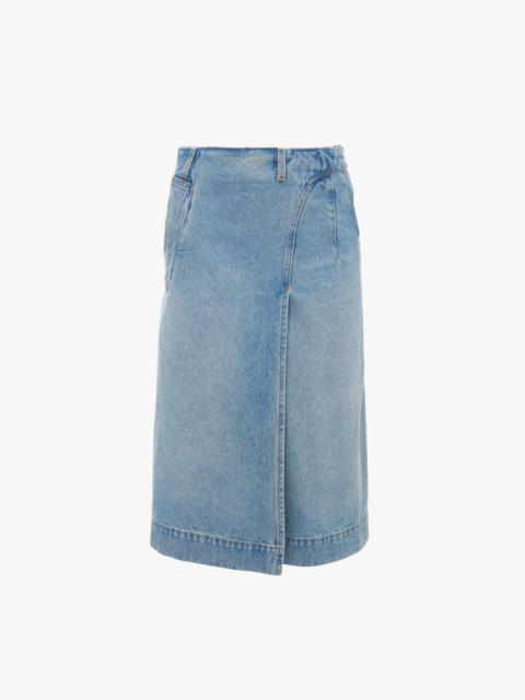 Denim Wrap Detail Skirt In Pale Blue Wash