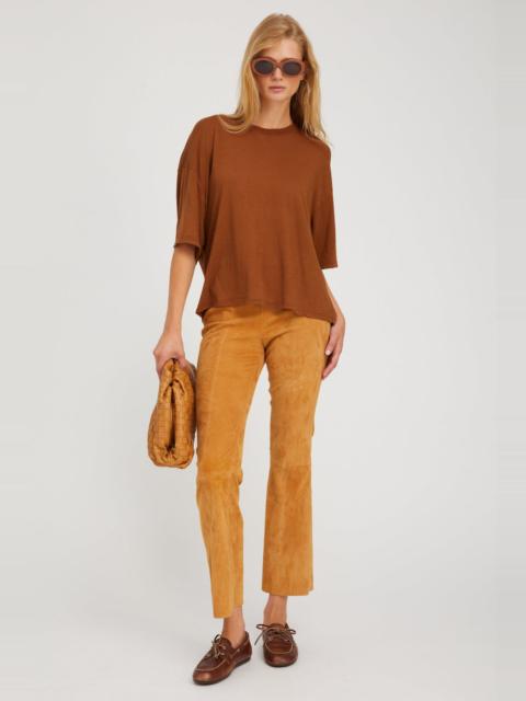 NUTMEG SUEDE ANKLE FLARE PANTS WITH PRINCESS SEAMS