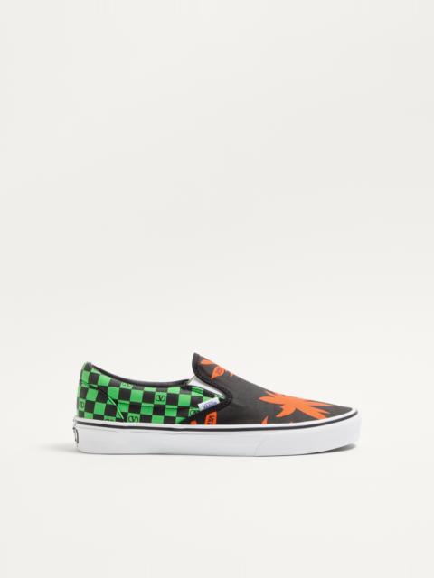 VALENTINO GARAVANI AND VANS SLIP-ON FABRIC SNEAKER WITH VLOGO CHECKERBOARD PRINT AND TROPICAL LEAVES