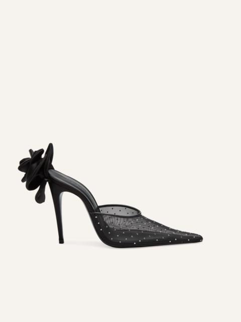 Pointed flower mules in black crystals