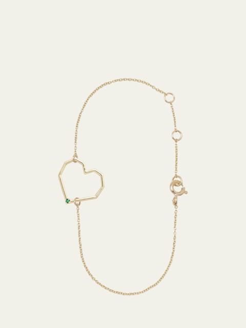 9K Yellow Gold Heart Chain Bracelet with Emerald