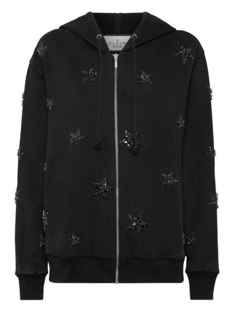 star-embellished zip-up hoodie