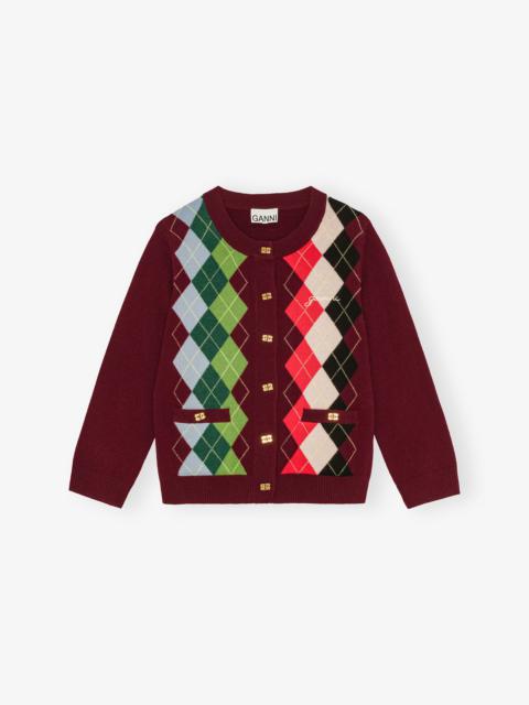 BURGUNDY CHECK CARDIGAN