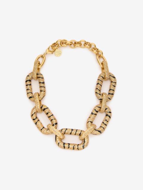 Chain Necklace With Crystals And Tiger Skin Pattern