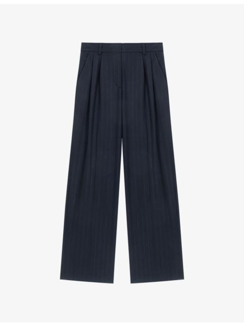 Pinstriped Wide-Leg Wool-Blend Trousers